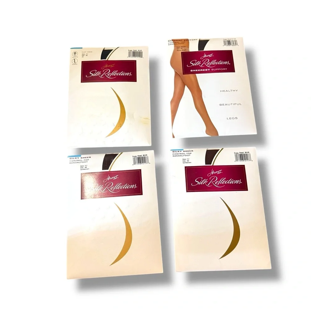 Vintage Hanes NWT Silk Reflections‎ Pantyhose Size AB Control Top Sandalfoot Set